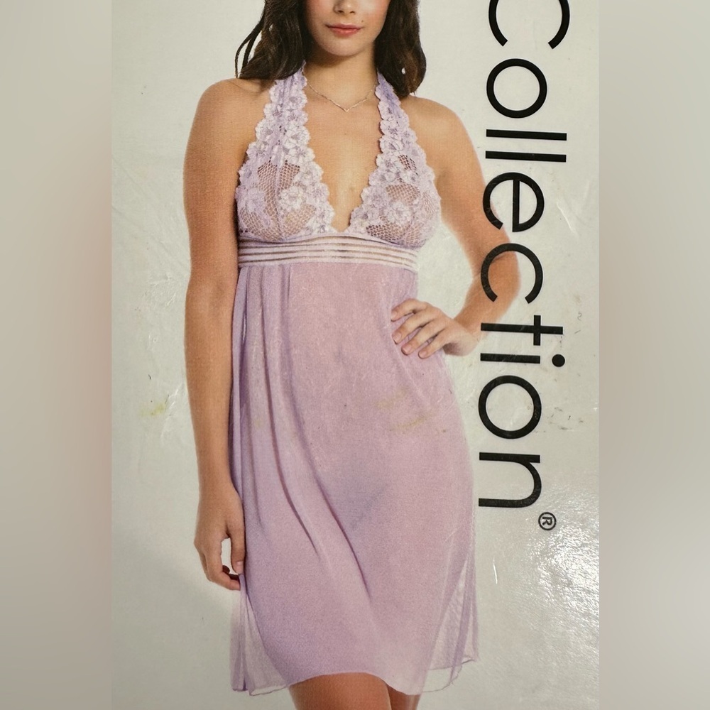 NWT‎ iCollection Lavender Lace Halter Nightie Lingerie Sleep Dress Sexy Large